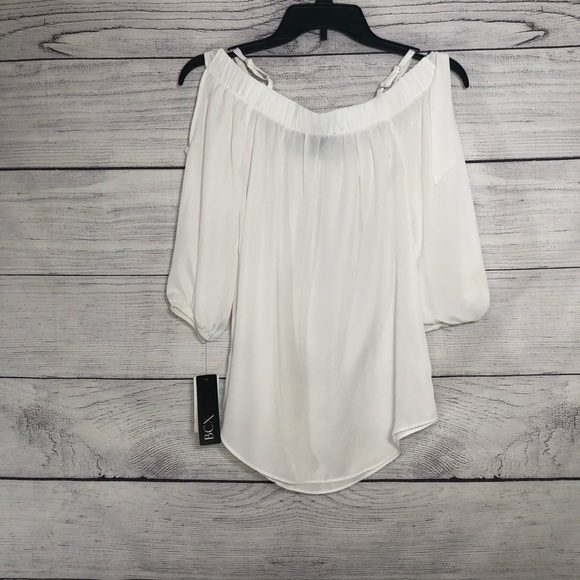 NWT BCX White Crepe Off the Shoulder Top Sz Sm - Picture 6 of 6